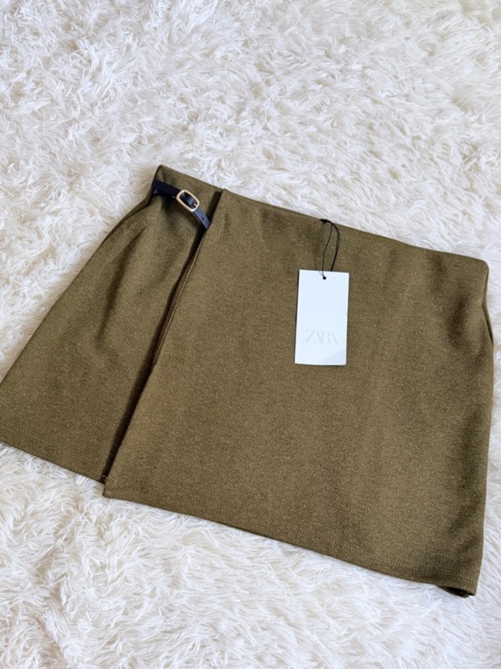 ZARA Olive Mini Wrap Skirt with Buckle Detail